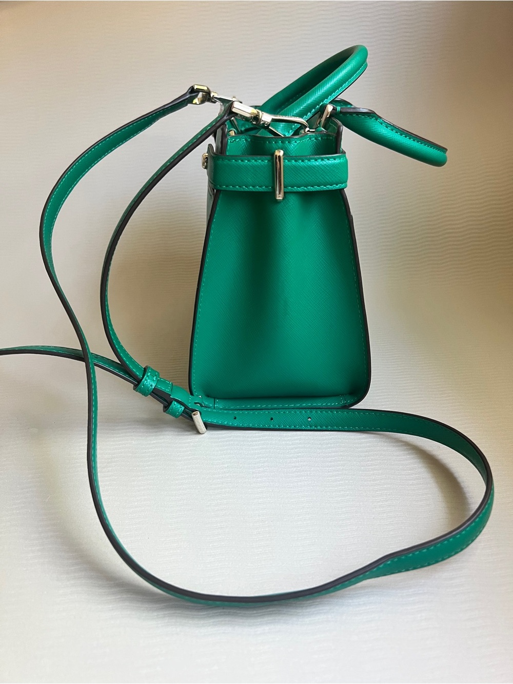 Kate Spade Satchel Staci Saffiano Leather Structured Crossbody Green Medium NWOT - Picture 5 of 8